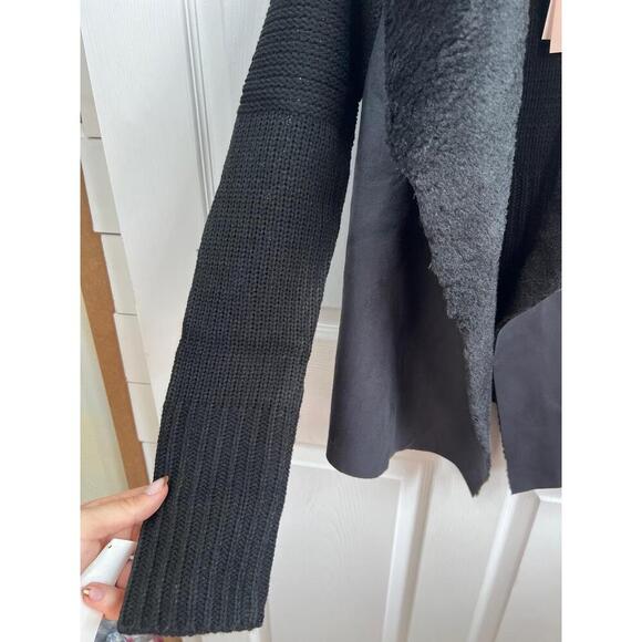 Philosophy Jacket Size XS Black Draped Open Front Faux Fur Collar Knit Chic - Picture 8 of 11